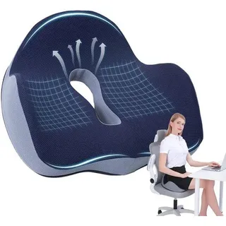 Unyqoos® Ergonomisches Memory‐Schaum Sitzkissen (Polyurethan) – große Version zur Entlastung von Steißbein und Ischias, abnehmbarer waschbarer Polyesterbezug, Anti‐Rutsch - Blau
