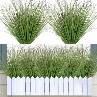 DEMIUKO 10 Bündel Kunstpflanzen Wie Echt Künstliche Pflanzen Außenbereich Kunstgras 50cm Grün Wetterfest Balkonpflanzen UV-beständige Outdoor Frühlings Dekogras für Draußen Garten Topf Haus Dekor