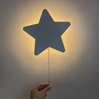 Wandleuchte LED 5W Wolke/Stern Design mit Zugschalter Schlummerlicht Warmweiß Dual Stromversorgung USB/Batterie Augenschutz Deko Lampe aus Eisen Weiß für Babyzimmer, Schlafzimmer, Spielzimmer (Wolke)