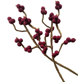 2er Set Zweig mit dunkelroten Beeren aus Filz mit biegsamen Stiel, ca. 30 cm, handgemachte Dekoblumen für individuelle Kreationen, nachhaltiges Geschenk, fairer Handel, realistische Kunstblumen