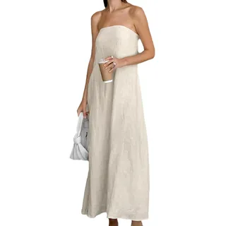 GVCXCSGE Damen-Maxikleid aus Leinen mit Tube-Top, trägerlos, A-Linie, Bandeau, Swing, langes Kleid, Strand, Freizeitkleid