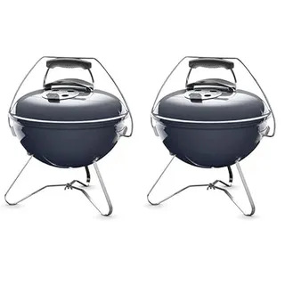Weber Smokey Joe Premium Holzkohlegrill, Ø 37cm Grillfläche, portabeler BBQ Grill mit praktischem Tragebügel, porzellanemaillierten Deckel & Kessel - Slate Blue (1126804) (Packung mit 2)