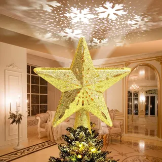 Christmas Tree Topper, Avoalre Stern Weihnachtsbaumspitze mit Projektor, Weihnachtsdeko innen für Weihnachtsbaum und Innenausstattung (Gold)