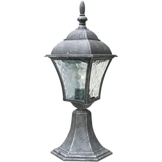 Antike Sockellampe Außen Silber E27 Glas regenfest H:42cm Rustikal Wegeleuchte Garten Einfahrt Balkon - Silber