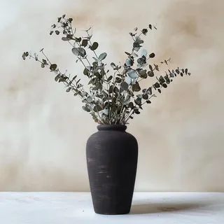 Große rustikale Keramikvase, 27,9 cm, schwarze Terrakotta-Blumenvase, moderne Boho-Keramik-Dekoration für Wohnzimmer, Badezimmer, Büro, Regal, Kaminsims