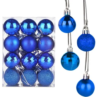 Yisscen Weihnachtskugeln Baumschmuck, Christbaumkugeln, Dekokugeln Weihnachten, Matt Glänzend Glitzernd Dekokugeln, Baumkugeln für Weihnachten Hochzeitsfest Dekoration, 24 Stück (Blau)