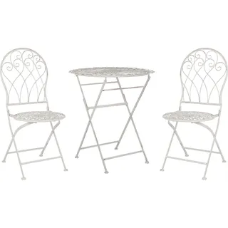 BELIANI Balkonset Cremeweiß Eisen 3-teilig Runder Tisch mit 2 Stühlen Zusammenklappbar Garten Outdoor Terrasse Ausstattung Möbel - Weiß