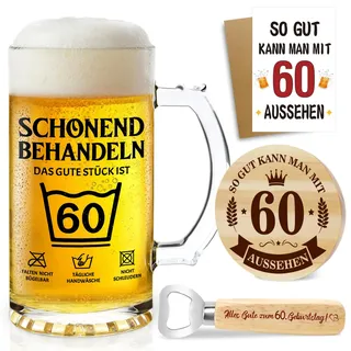 Epaing 60 Geburtstag Mann Biergläser Set, 0,5 Bierglas mit Gravur und Flaschenöffner, Personalisierte Geschenk 60. Geburtstag Mann, Geburtstagsgeschenke für Männer Papa Ehemann Opa Freund Kollegen