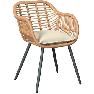 Ambia Garden Gartenstuhl , Grau, Naturfarben, Beige , Metall, Kunststoff, Textil , Füllung: Schaumstoff , Rundrohr , 56x80x60 cm , UV-beständig , Gartenmöbel, Gartensessel, Gartenstühle