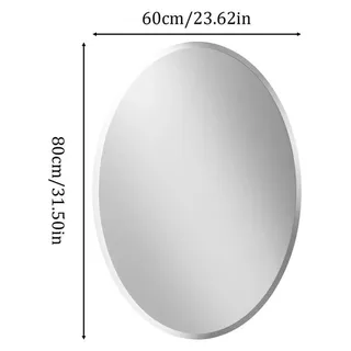 Ovaler Wandspiegel - Rahmenloser Badspiegel - 60x80 cm Kristallklares Glas - Facettenschliff Silberrand - Moderner Stil - Für Bad Schlafzimmer Wohnzimmer