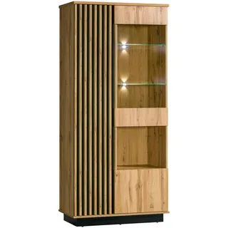 Feldmann-Wohnen Glasvitrine Lamia Wotan Eiche / schwarz 60 / 40 / 193cm , Braun, Schwarz , Holzwerkstoff , 8 Fächer , Rechteckig , 90x193x40 cm , Esszimmer, Vitrinen, Vitrinenschränke