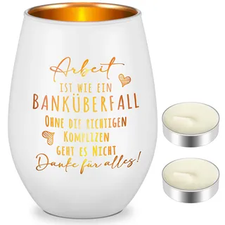 Nuenen Teelichtglas für Kollegen mit 2 Weißen Teelichtern Arbeit IST WIE EIN BANKÜBERFALL Danke für Alles Gravierte Teelichthalter Kerzenglas Abschied Geschenk für Kollegin Ruhestand Geburtstag