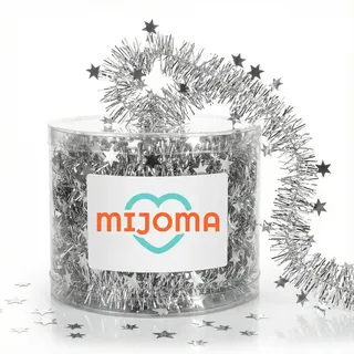 MIJOMA Lametta Drahtgirlande Funkelnde Sterne - 7m Weihnachtsgirlande für Christbaum, Adventskranz, Festliche Deko - Stilvoll für Feiern, Hochzeiten, besondere Anlässe (Silber)