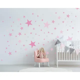 ELES VIDA - 100 Sterne Wandtattoo fürs Kinderzimmer - Wandsticker Set - Pastell Farben, Baby Sternenhimmel zum Kleben Wandaufkleber Sticker Wanddeko - Wandfolie, Kleinkinder, Rauhfaser Pink