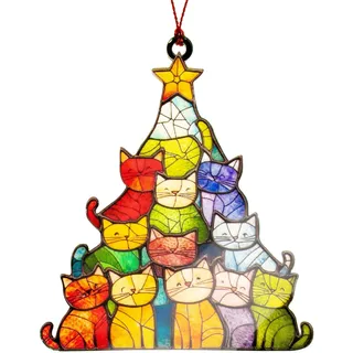Katzen Deko für Weihnachtsbaum, bunter Christbaumanhänger Katze aus Acryl, lustige Katzen Weihnachtsdeko, katzenfigur für weihnachtsschmuck, Geschenke für Frauen & Geschenke für Katzenliebhaber