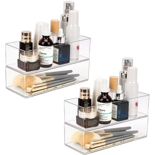 JessLab Acryl Organizer, 4er-Set Transparente Makeup Aufbewahrung für Schminktisch, Arbeitsplatte, Badezimmer, Stapelbares Design für Kosmetik, Schmuck und Bürobedarf, 1 Fach