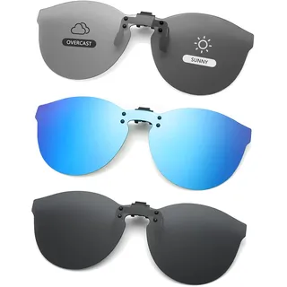 Long Keeper Sonnenbrille für Brillenträger - 3 Paar Clip on Aufsatz Rund Polarisiert für Herren und Damen