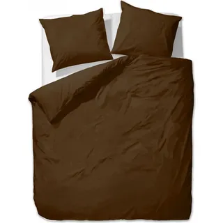 ETÉREA Mako Satin Bettwäsche 200x220cm + 2x 80x80cm - Ganzjahresbettwäsche Bettbezug Unifarben - Bettwäsche Set 200x220cm Bettbezug + 80x80cm Kissenbezug Mako Satin 3teilig - Green - Braun - Braun