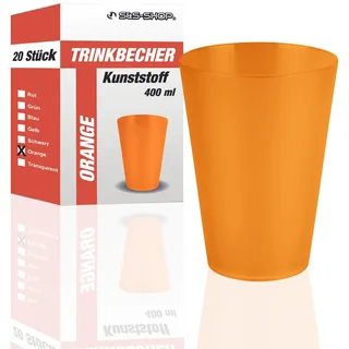 S&S-Shop Hartplastik Trinkbecher | 20 Stück | 400ml | Orange | Mehrwegbecher | Cocktailgläser | Camping | Kindergeschirr | JGA | Beerpongbecher | Stapelbecher | Partybecher | Kunststoffbecher