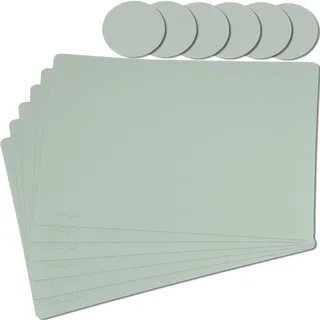Mahewa® 6er Set Premium Tischset aus Kunstleder - Platzset abwaschbar und wasserdicht - Platzdeckchen Telleruntersetzer in Lederoptik (Salbeigrün, Eckig)