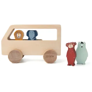 Holz Tierbus mit 4 dicken Tieren, 12 x 18 x 6 cm, Farben auf Wasserbasis - Braun