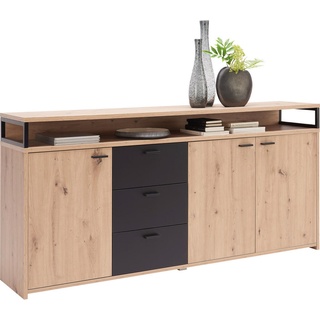 XORA Sideboard, Schwarz, Eichefarben - B/H/T ca. 177,40x87,80x38,00