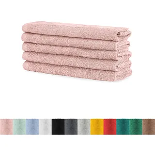 BaSaTex - Handtuch Set für Gäste 5er Pack - Frottee-Handtücher mit Aufhängeschlaufe aus weicher Baumwolle in 30x50cm - Waschtücher für Gäste Öko-Tex Standard 100 Zertifiziert - Altrosa