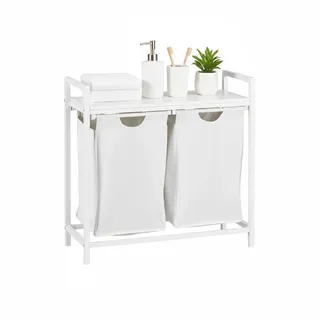 Relaxdays Wäschesammler 2 Fächer mit Ablage, weiß/grau