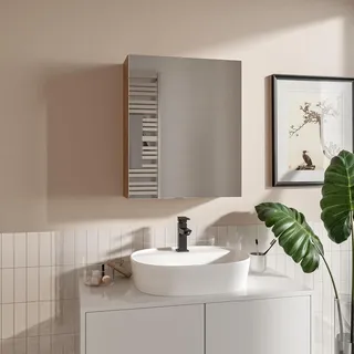 HAJDUK FURNITURE Badspiegelschrank 50x60 cm Sonoma – Spiegelschrank Bad grifflos mit Ablage - Beige
