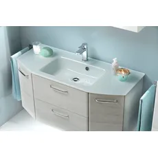 Saphir Waschtisch »Quickset Waschplatz inkl. Glaswaschtisch, 112 cm breit, 2 Türen«, Unterschrank mit Waschbecken, inkl. Türdämpfer, Griffe Chrom Glanz, weiß