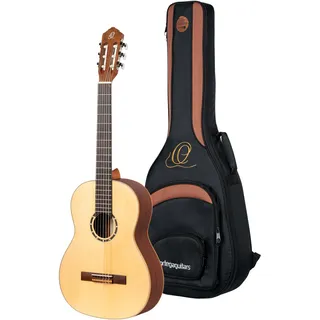 Ortega Guitars Konzert Gitarre Linkshänder – 4/4 – Family Series – Inklusive Gig Bag – Fichte, Mahagoni, Natur (R121L)