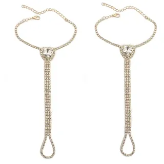 IMINI Kristall Herz Barfuß Sandalen Fuß Kettchen, Böhmischer Schmuck mit Strass, Damen Kubische Zirkonia Zehen Ring Strand Hochzeits fußketten Schmuck (Gold)