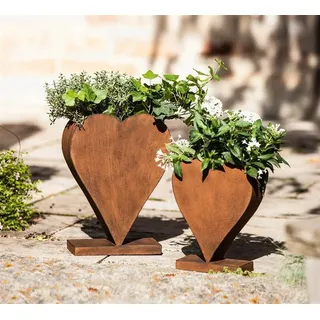2x Pflanzer "Rostherz" aus Metall in Rost Optik, stehend im Herz Form, Blumentopf, Pflanztopf, Pflanzgefäß, Gartendeko für Draußen - Braun