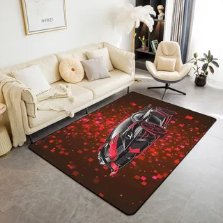 Homemissing Rennwagen Cars Teppich 100x150cm Sportwagen Geometrisch 3D-Effekt Rot Wohnzimmerteppich Extreme Sport Thema Outdoor Teppich Auto für Kinder Junge Küchenteppich