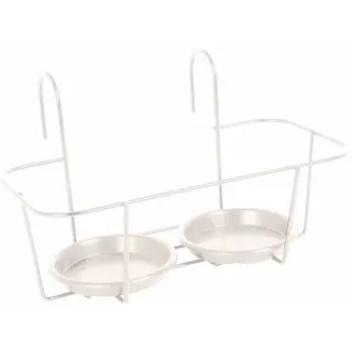 Haken-Blumentopfhalter 2 Töpfe klein, weiß Pflanzenkorb Halterung Aufhängen 34cm