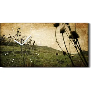 Dekor Leinwand Uhr Wandbilder Geräuschlos 60x30 Wiesenblumen Vintage Natur - weiße Hände - Grün