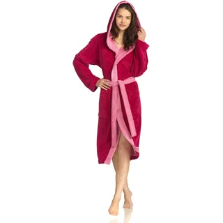Bademantel VOSSEN "Poppy, ideal für Sauna & Spa, Hotelbademantel, Morgenmantel" Gr. L, lila (cranberry), L:120cm, Microfaser-Walkfrottee, Hausmäntel, Bademantel, Doubleface Optik