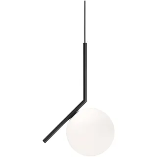 Flos Deckenleuchte IC Lights Suspension 1 aus Messing Chromstahl und Opalglas in der Farbe Black 60W, Maße: Kabellänge: 270cm, Gestell: 24cm x 24cm, Kugeldurchmesser: 20cm, F3175030