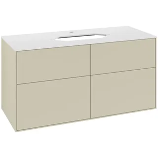 Villeroy & Boch Finion Waschtischunterschrank, 4 Auszüge, Waschbecken mittig, mit Hahnloch, 1200x603x501mm, Glass White Matt, F26100HJ, Farbe: Silk Grey Matt Lacquer