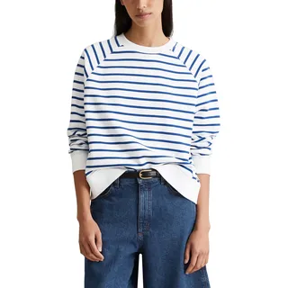 Marc O'Polo Denim Damen Sweatshirt aus Bio-Baumwolle gestreift, Blau (Medium Blue Multi 01), L
