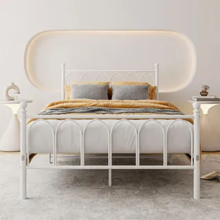 okwish Bettgestell 90x200cm mit Lattenrost Metallbett Doppelbett Schlafzimmerbett Einzelbettfür Schlafzimmer Gästezimmer Weiß - Weiß