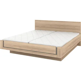 Holzbett MUSTERRING "Sorrent, Bettgestell, Bettrahmen, teilmassiv Eiche", braun (weiß, neutral), B:200cm L:220cm, Betten, Holzbett, Eiche teilmassiv, Liegehöhenverstellung, in schwebender Optik