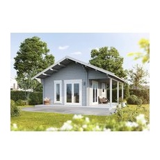 WOLFF FINNHAUS Gartenhaus »Tirol 92 SD links«, Holz, BxHxT: 751 x 385 x 725 cm (Außenmaße inkl. Dachüberstand) - braun