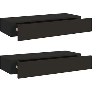 SYFAXTM Wandregale mit Schubladen 2 Stk. Schwarz 60x23,5x10 cm MDF - Schwarz