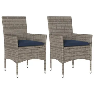 vidaXL Gartenstühle mit Kissen 2 Stk. Grau Poly Rattan - Grau
