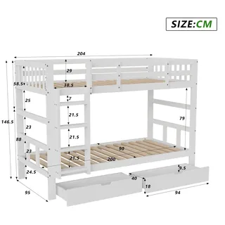 Kinder Hochbett - 90x200 cm - Mit Schubladen - Treppe - Rausfallschutz - Massivholz