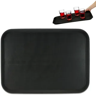 Relaxdays Serviertablett, rutschfeste Oberfläche, eckiges Kellnertablett, Getränke, Gastronomie, BxT: 56x41 cm, schwarz