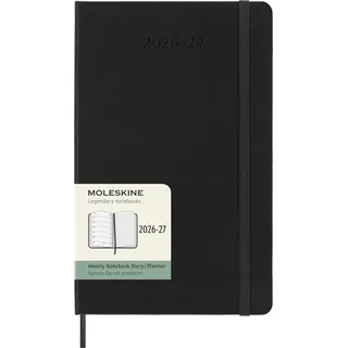 Moleskine Wochenkalender 2026–2027 – 18-Monats-Kalender mit Notizbereich, Hartcover und Gummibandverschluss, Farbe Schwarz, Large-Format 13 x 21 cm