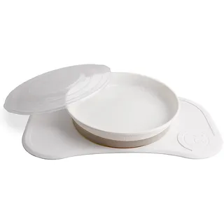 Twistshake Click-Mat Mini + Platte | Anti-Rutsch-Geschirrset für Babys | Babyteller + Baby-Tischset (31x17) | BPA-freier Baby-Entwöhnungsteller | Essenstrainingsplatte für Kinder ab 6m+ | Weiß