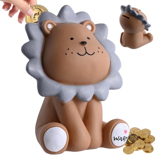 Fosoloni Spardose Kinder, Bruchsichere Sparschwein aus Harz, Braun Löwe Sparschwein, Sparschwein Ornament für Jungen und Mädchen, Wiederverwendbare spardosen(Braun)